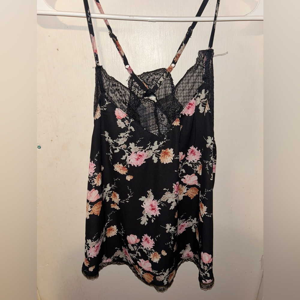 Black Floral Tank with Criss Cross Back